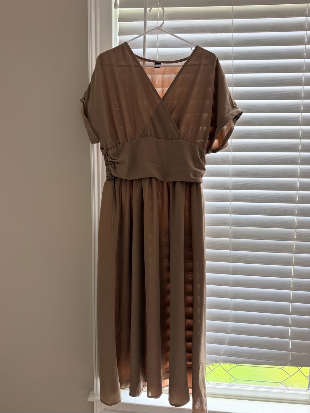 Wrap-Style Midi Dress in Taupe